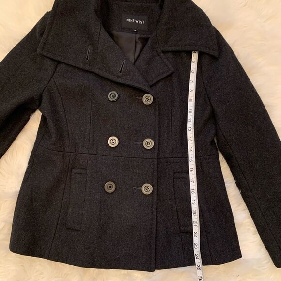 Nine West charcoal gray black wool pea coat large - Picture 5 of 10